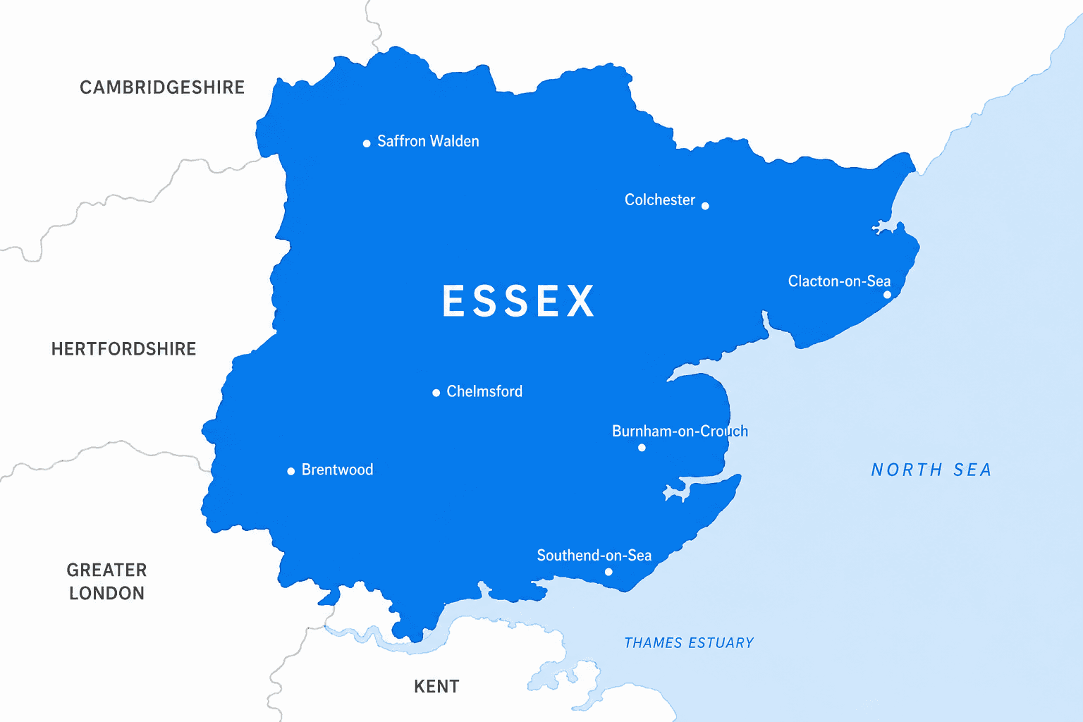 Map of Essex showing our coverage area